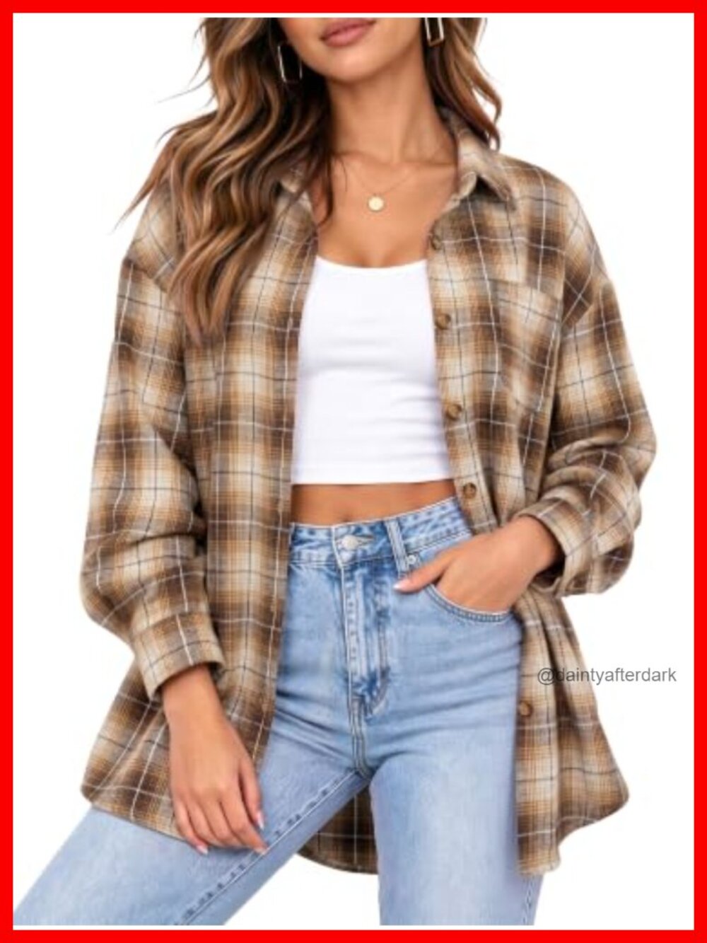 Women's Oversized Button Down Plaid Flannel Shirt Long Sleeve Casual Top